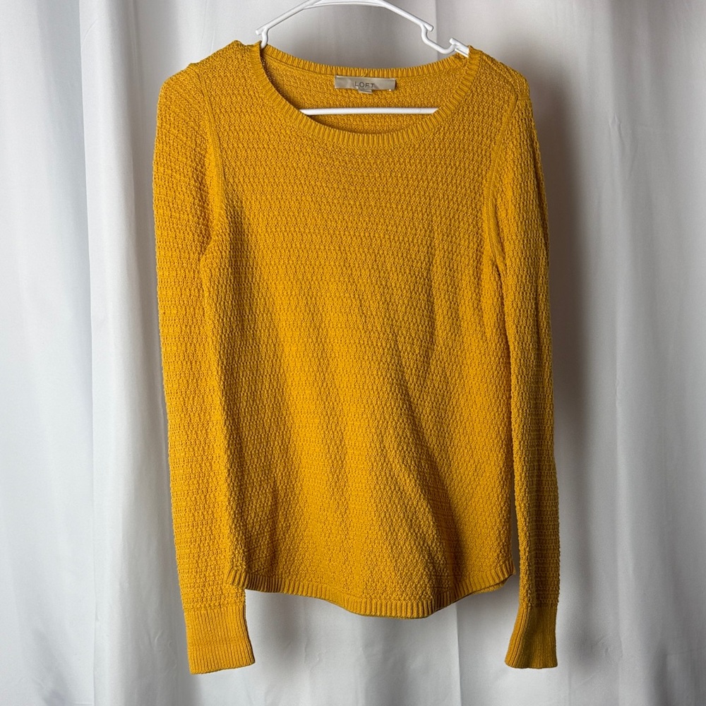 LOFT Mustard Textured Crewneck Sweater